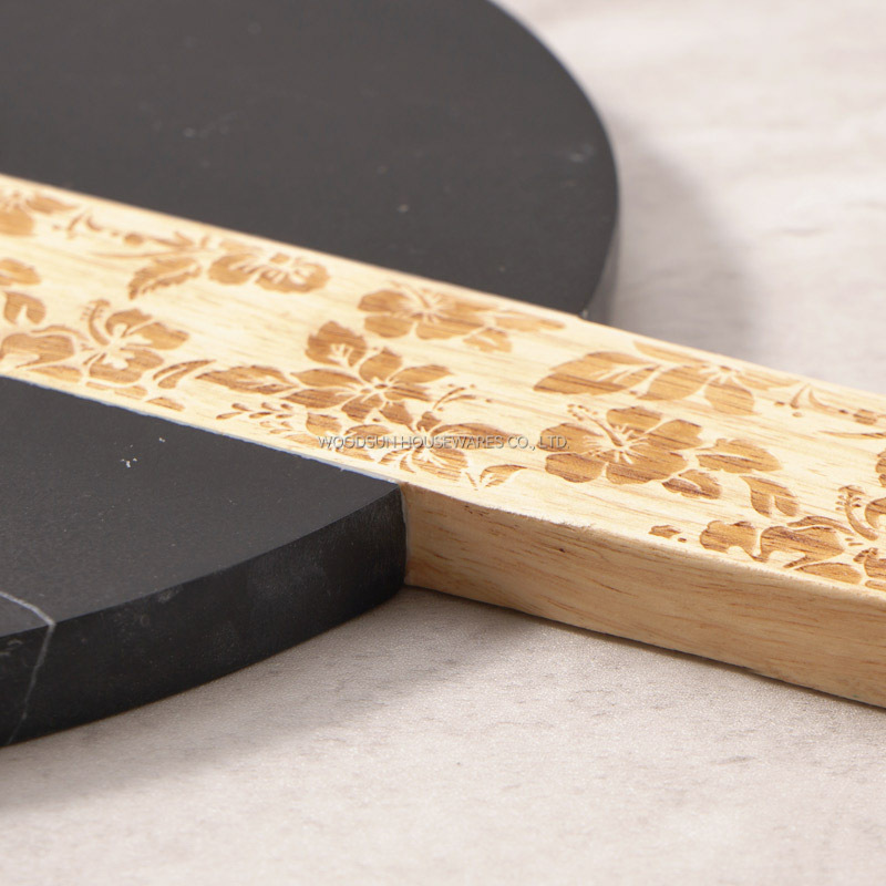 Woodsun Laser Pattern Marble And Rubber Wood Cutting Board 2024 Black Marble Chopping Block