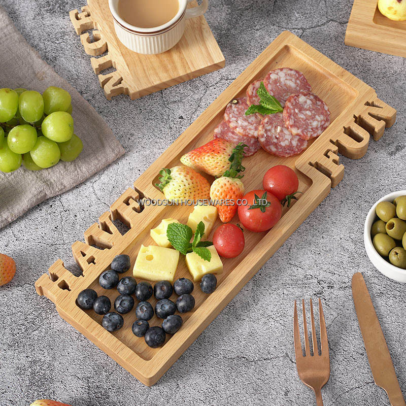 Woodsun Solid Lettering Holzplatten Snacks Teller Piatti Wooden Plates for Restaurants