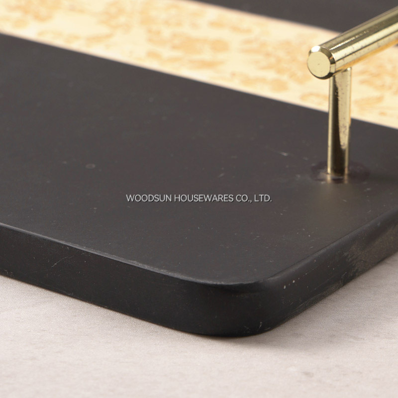 Woodsun 2025 Gift Rubber Wood Black Marble Wooden Food Serving Tray