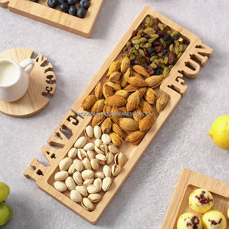 Woodsun Solid Lettering Holzplatten Snacks Teller Piatti Wooden Plates for Restaurants