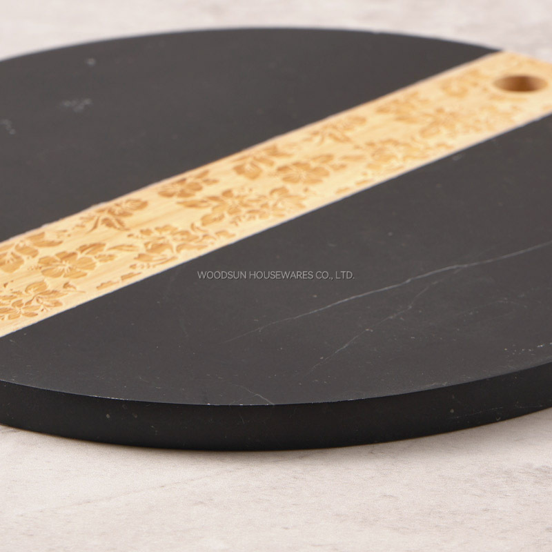 Woodsun Custom Manufacturer Laser Pattern 2025 Rubber Wood Cutting Board Black Marble