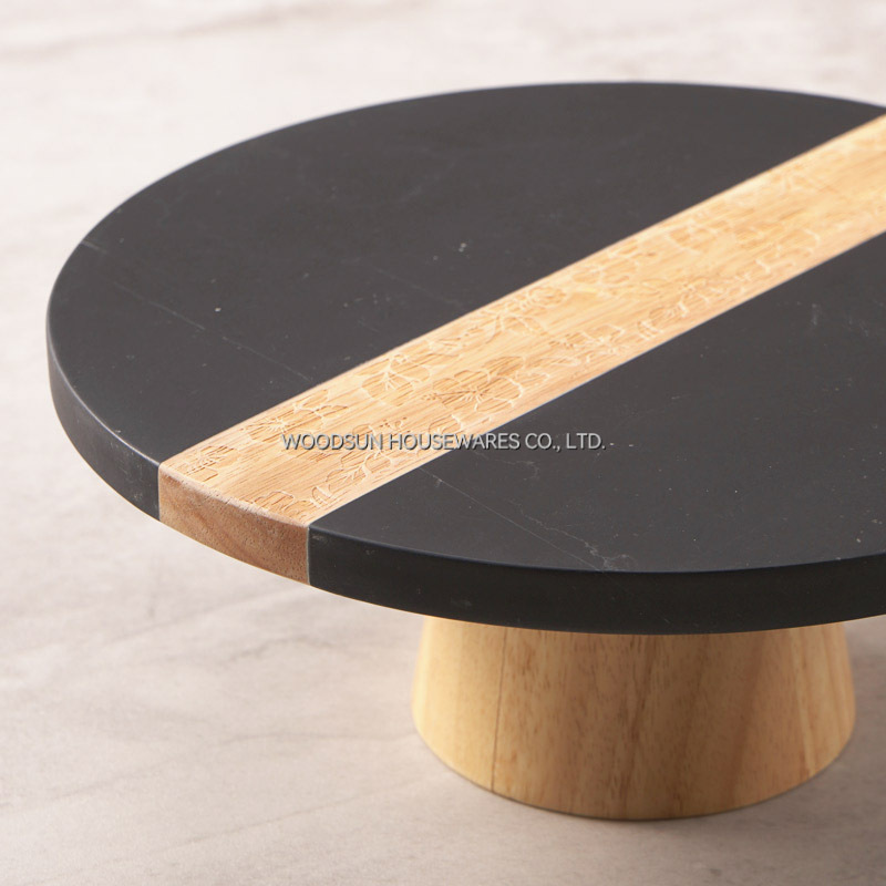 Woodsun New Design 2025 Black Marble Wooden Cake Stand Wedding Cakes Stand