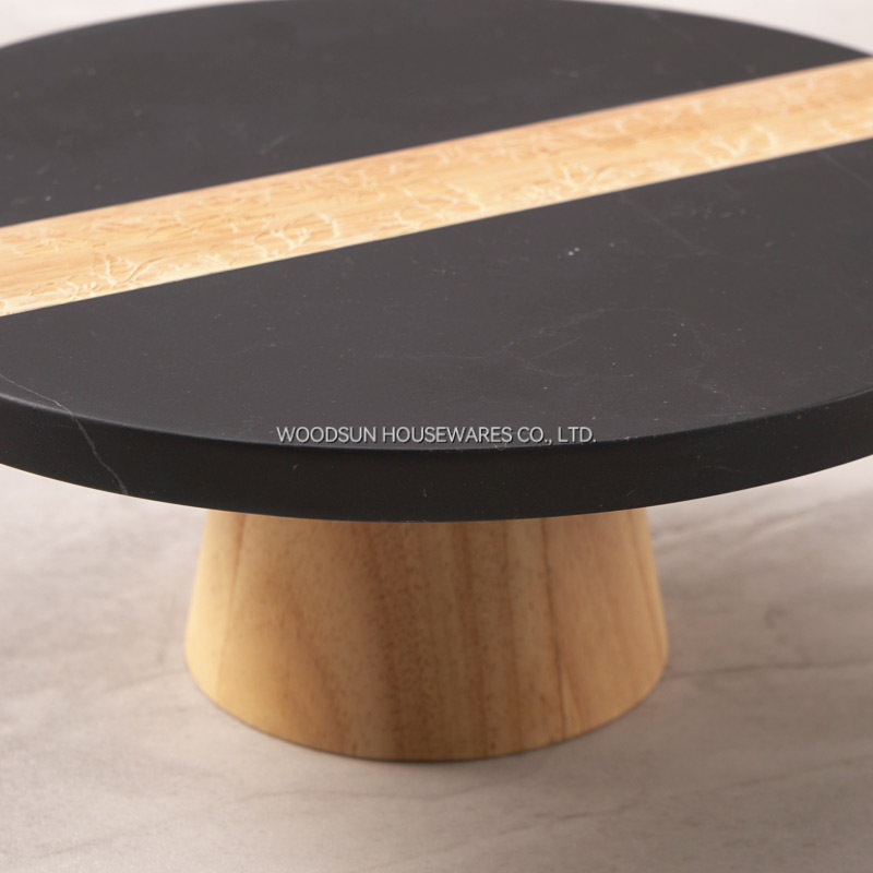 Woodsun New Design 2025 Black Marble Wooden Cake Stand Wedding Cakes Stand