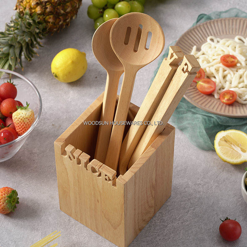 Woodsun Kochutensilien Cooking Tools Wooden Spatula Spoon Utensil Caddy