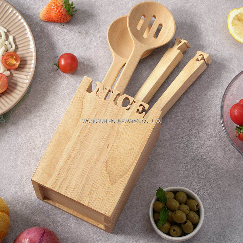 Woodsun Kochutensilien Cooking Tools Wooden Spatula Spoon Utensil Caddy