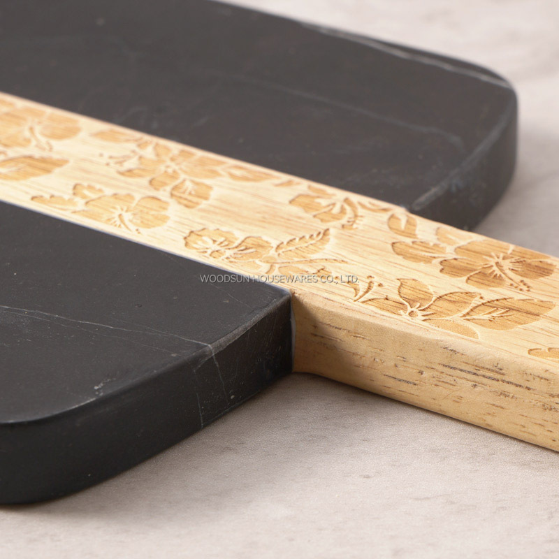 Woodsun Custom Manufacturer Laser Pattern Acacia Wood And Marble Serving Charcuterie Board