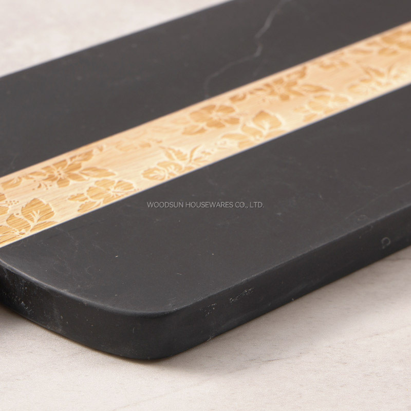 Woodsun Custom Manufacturer Laser Pattern Acacia Wood And Marble Serving Charcuterie Board