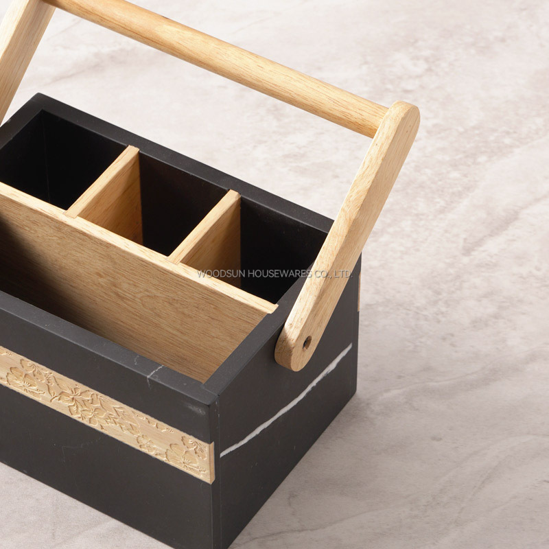 Woodsun Custom Manufacturer Wood Marble Kitchen Caddy Storage Basket For Kitchen Tool Accessories