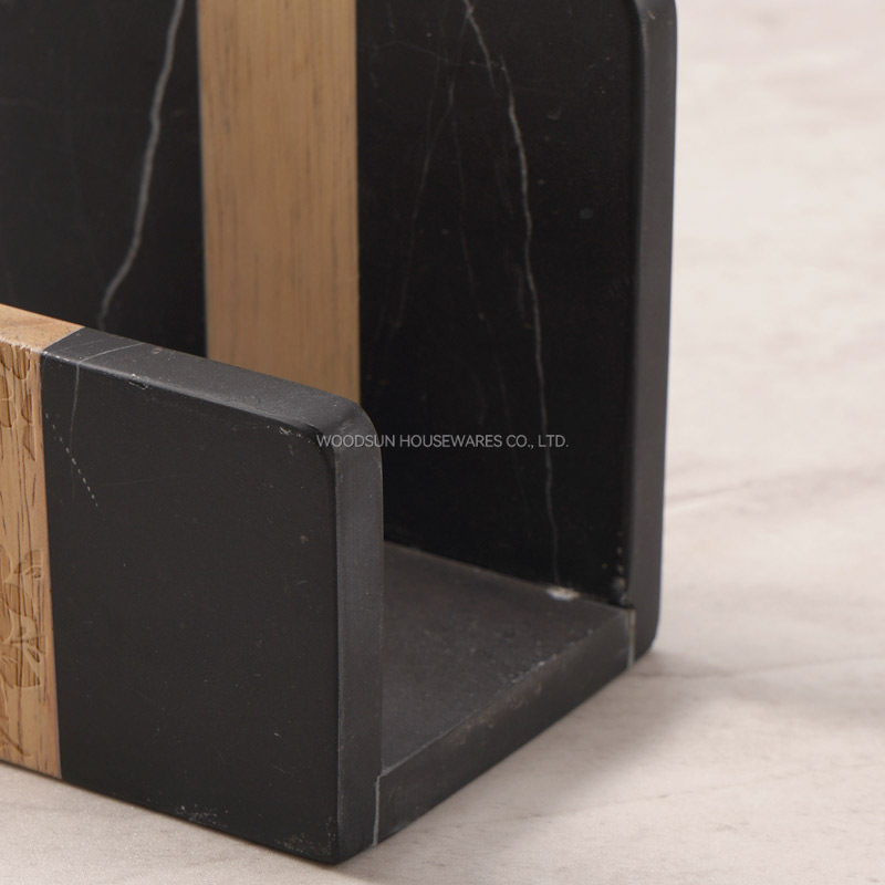 Woodsun Laser Engraving 2025 Luxury Wooden Marble Combination Napkin Holder Tissue Box 