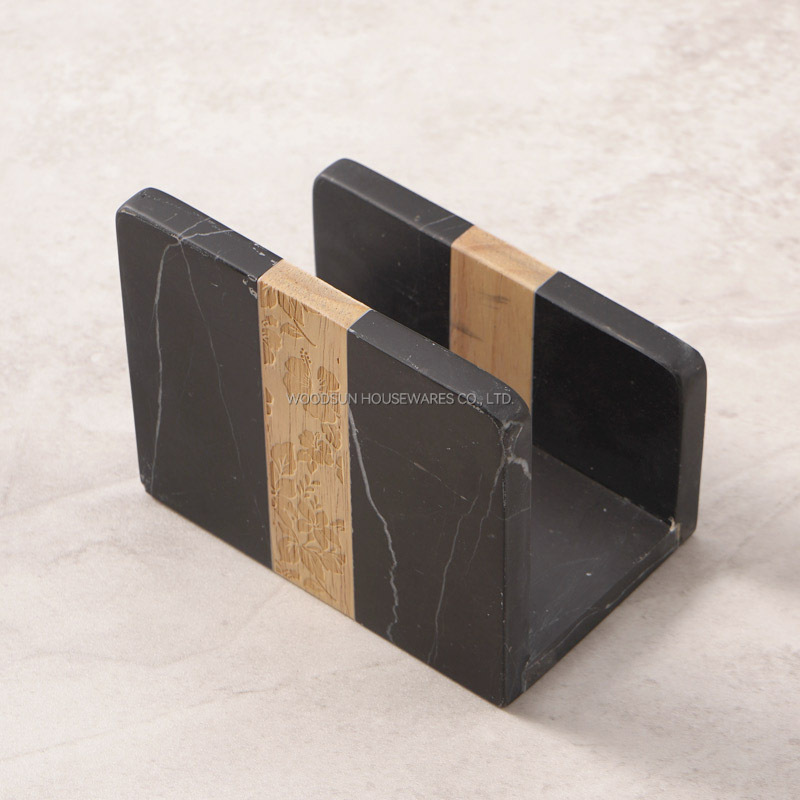 Woodsun Laser Engraving 2025 Luxury Wooden Marble Combination Napkin Holder Tissue Box 
