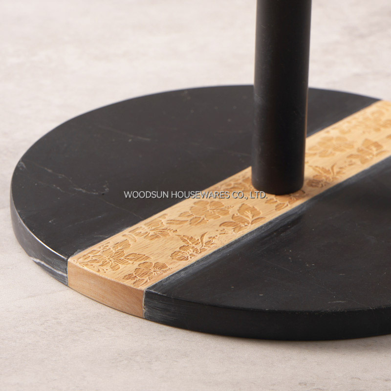 Woodsun Rubber Wood Black Marble 2 Tier Serving Tray Serving Cake Stand