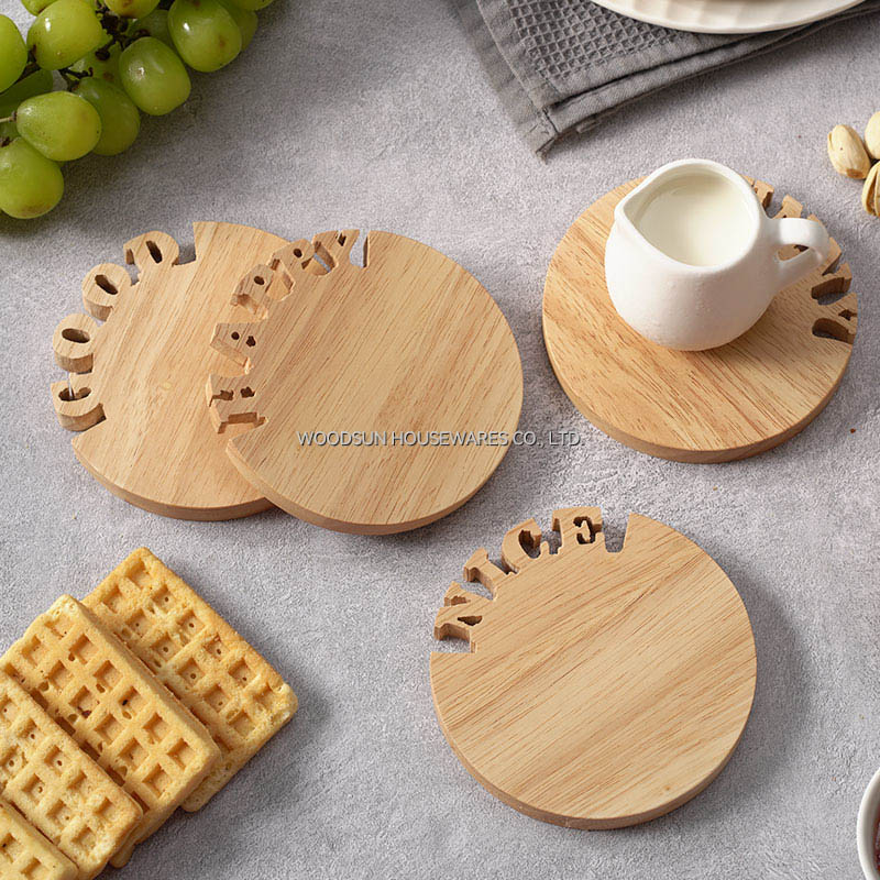 Woodsun Modern Untersetzer Tatakan Gelas Solid Lettering Wooden Coaster Set