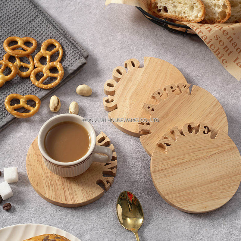 Woodsun Modern Untersetzer Tatakan Gelas Solid Lettering Wooden Coaster Set