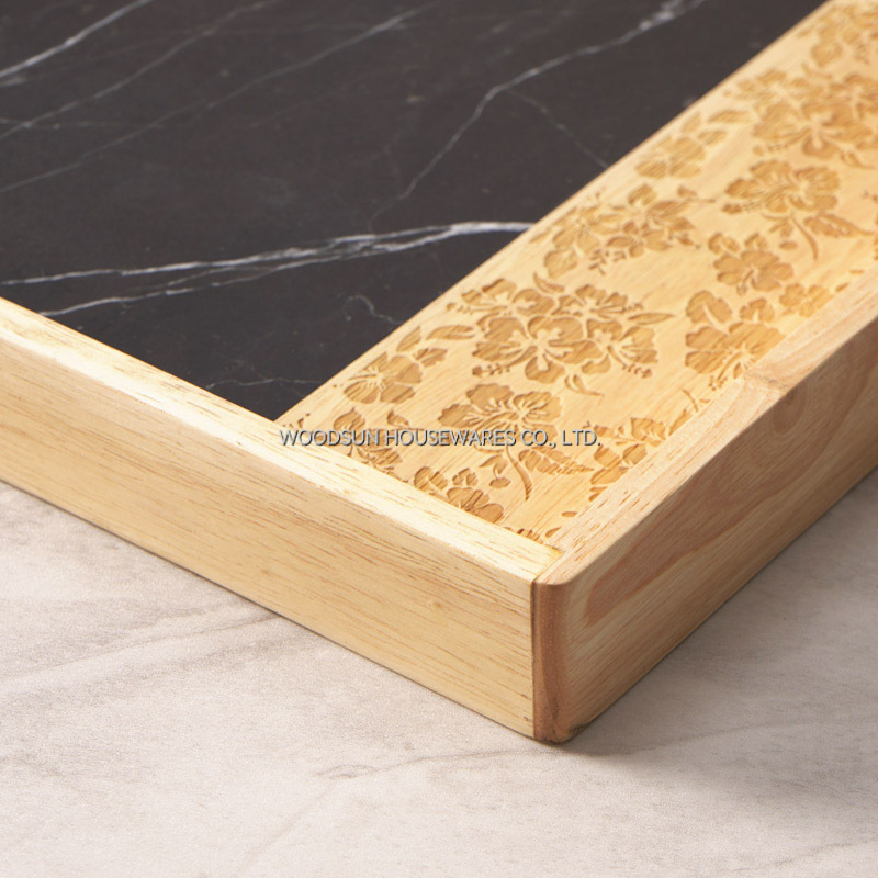 Woodsun Marble Wood Pattern Carving Combination Storage Box Wood Plate Wholesale For Food