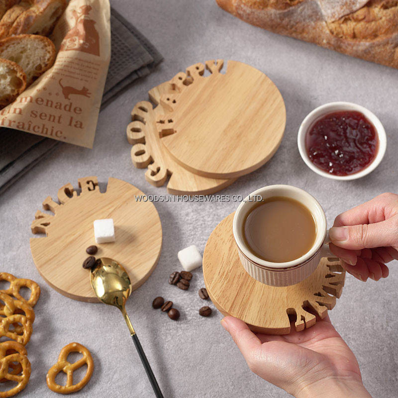 Woodsun Modern Untersetzer Tatakan Gelas Solid Lettering Wooden Coaster Set
