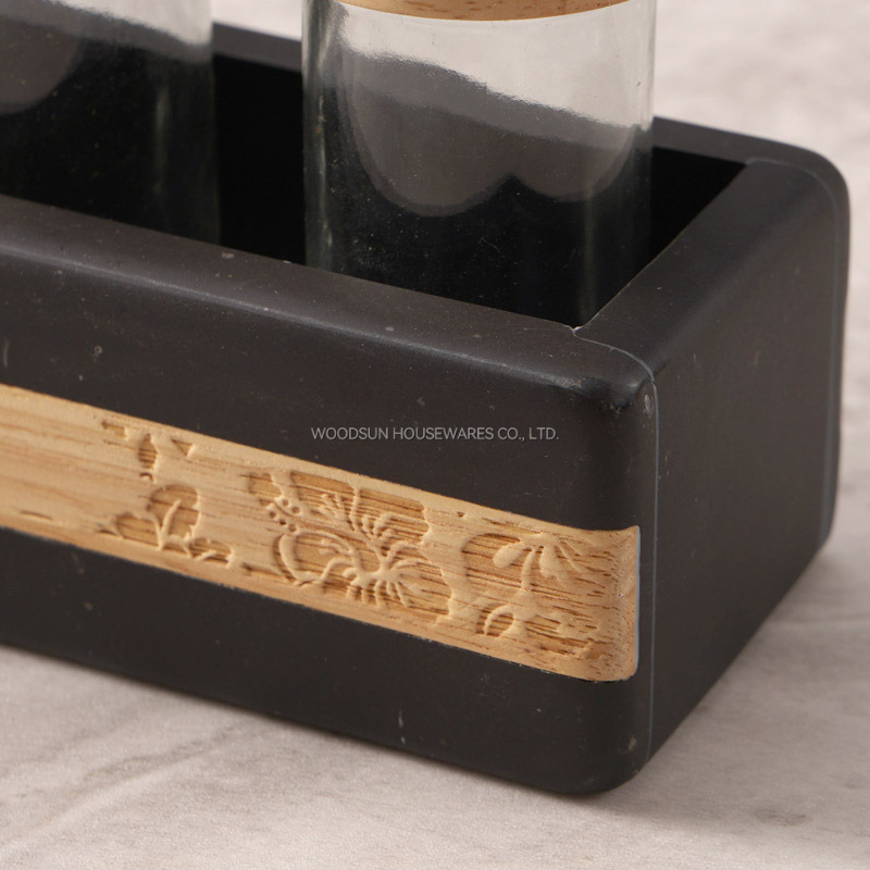 WOODSUN Manufacturer Laser Engraving Salt And Pepper Rack Spice Container