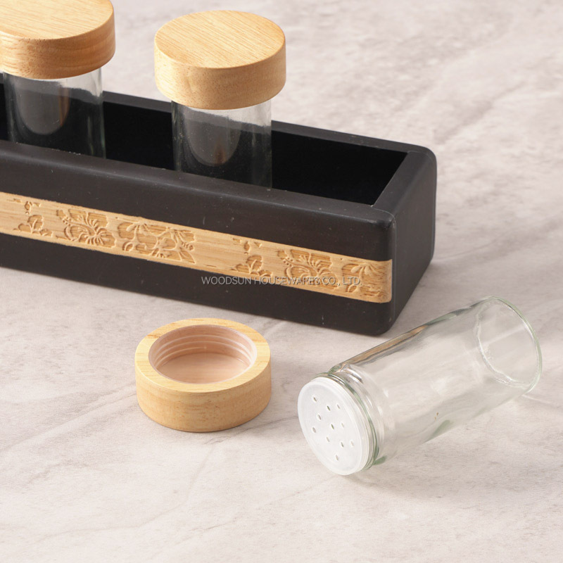 WOODSUN Manufacturer Laser Engraving Salt And Pepper Rack Spice Container