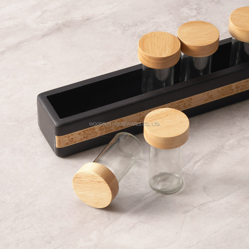 WOODSUN Manufacturer Laser Engraving Salt And Pepper Rack Spice Container