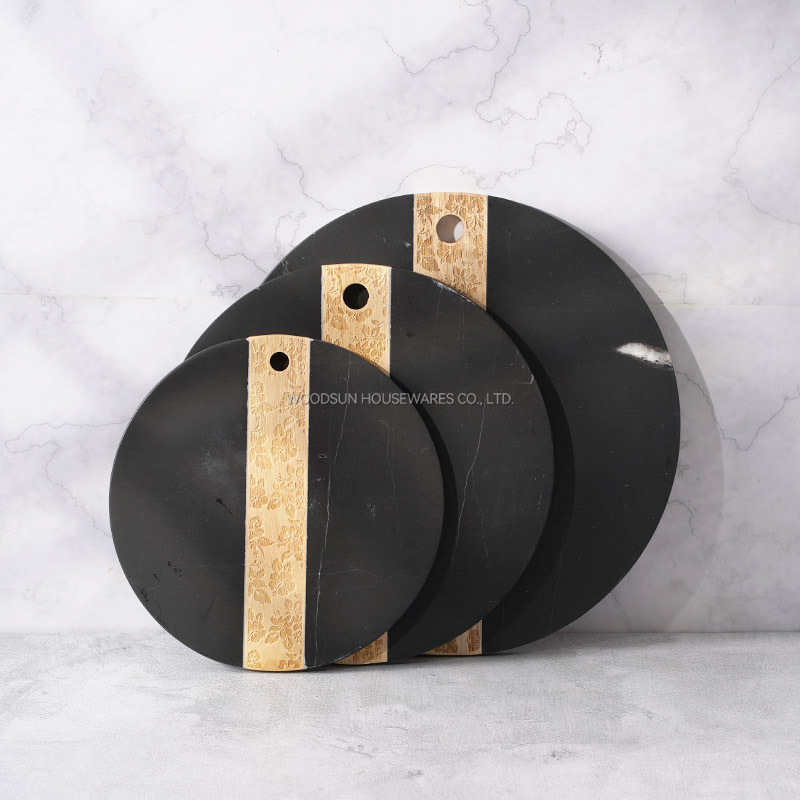 Woodsun Custom Manufacturer Laser Pattern 2025 Rubber Wood Cutting Board Black Marble