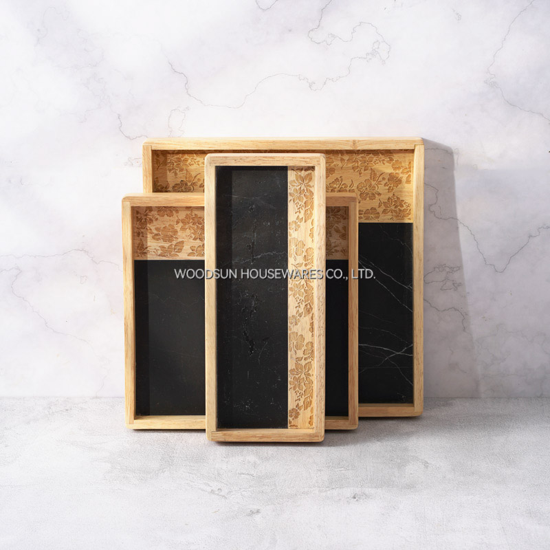 Woodsun Marble Wood Pattern Carving Combination Storage Box Wood Plate Wholesale For Food