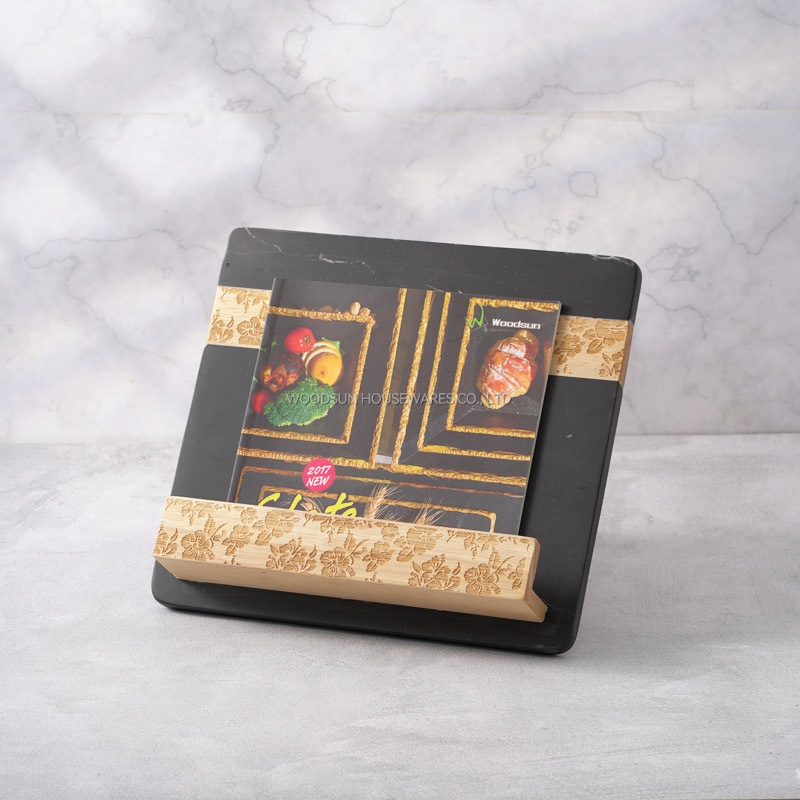 WOODSUN Wooden Cookbook Stand Recipe Book Holder for Display Rack Farmhouse Cook Books Shelf for Kitchen Counter