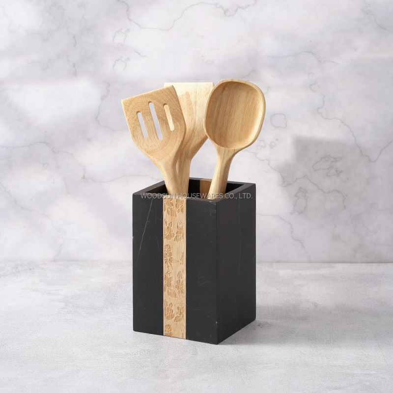 Woodsun Kitchen Marble Wood Utensils Set Cooking Tools Utensilios Holder Spoon Spatula Holder