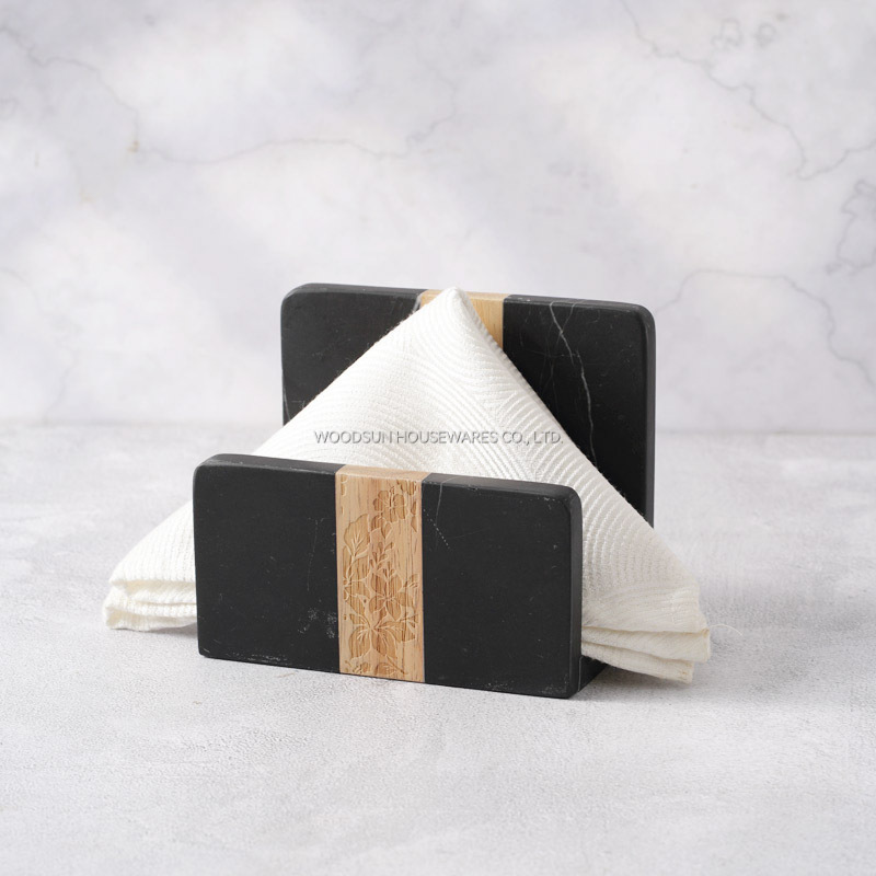 Woodsun Laser Engraving 2025 Luxury Wooden Marble Combination Napkin Holder Tissue Box 