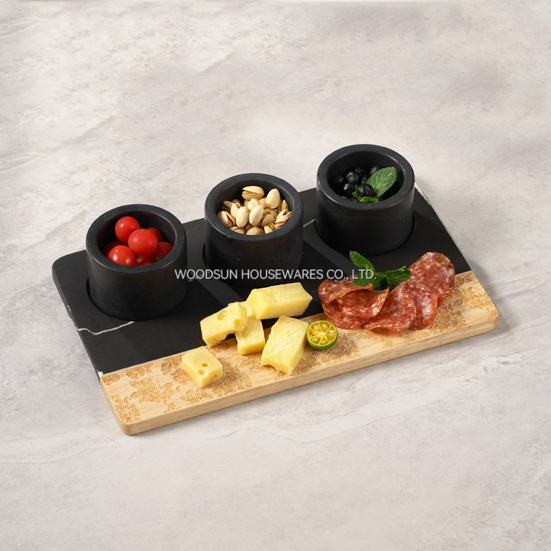 Woodsun New 2025 Food Serv Tray Restaurant Custom With Chip and Dip Bowls