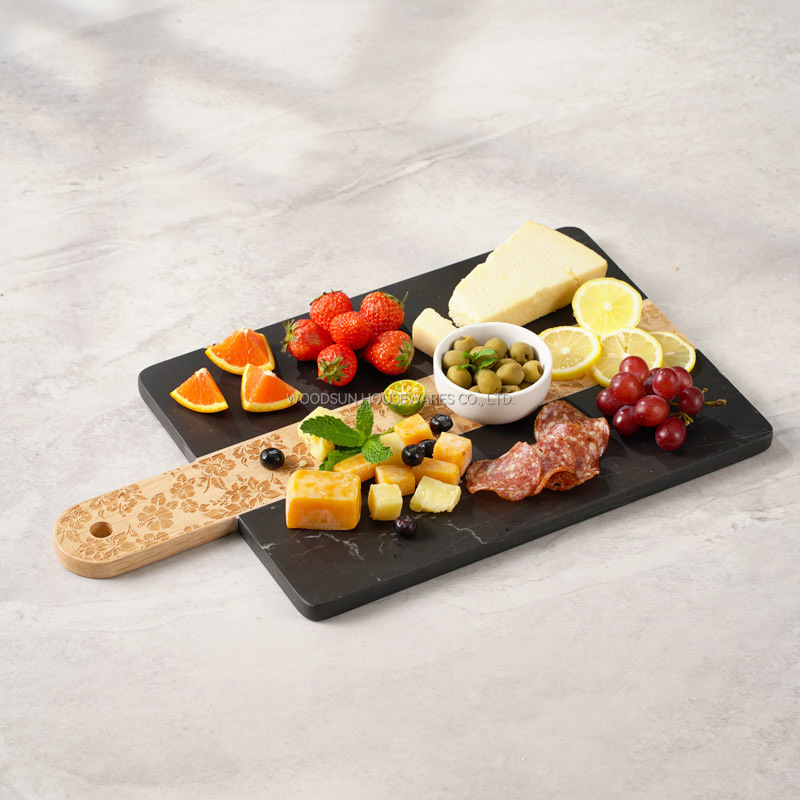Woodsun Custom Manufacturer Laser Pattern Acacia Wood And Marble Serving Charcuterie Board