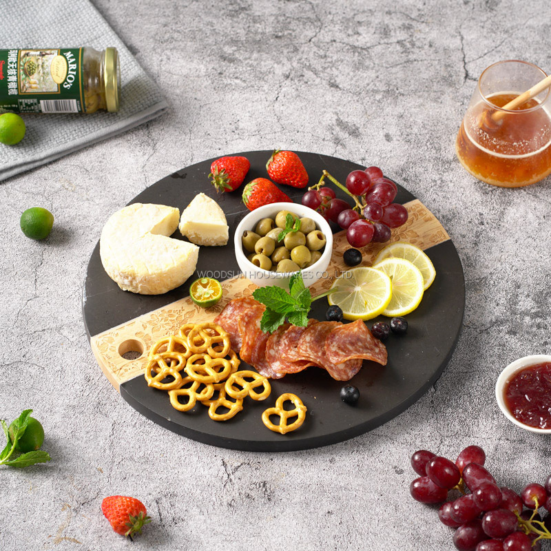Woodsun Custom Manufacturer Laser Pattern 2025 Rubber Wood Cutting Board Black Marble