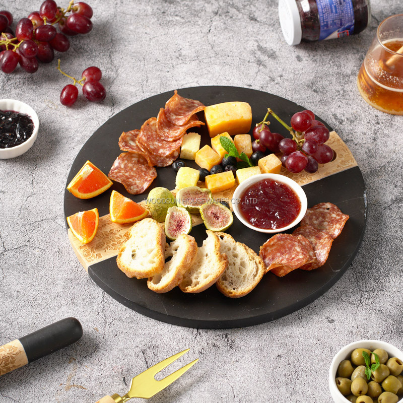 Woodsun Custom Manufacturer Laser Pattern 2025 Rubber Wood Cutting Board Black Marble