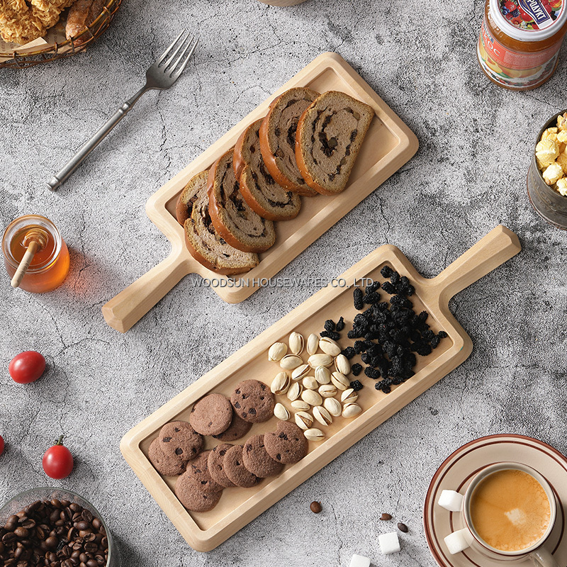 Woodsun Birch Wood Non-slip Tray Cake Fruit Snacks Plate With Handle