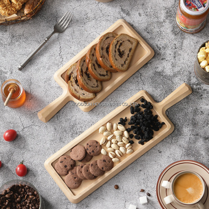 Woodsun Birch Wood Non-slip Tray Cake Fruit Snacks Plate With Handle