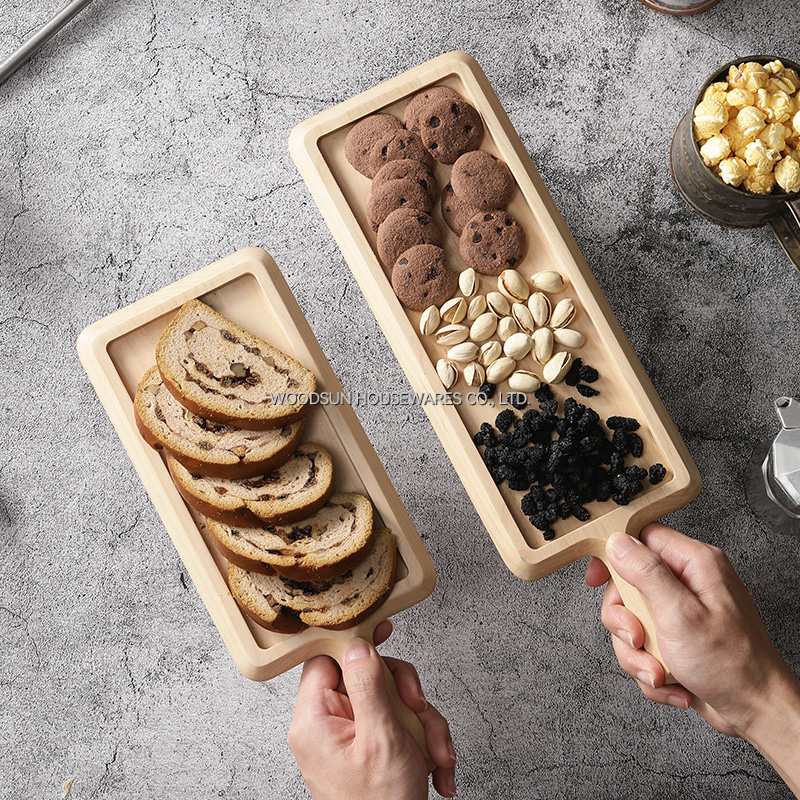 Woodsun Birch Wood Non-slip Tray Cake Fruit Snacks Plate With Handle