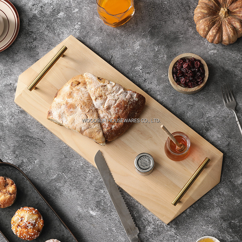 Woodsun Birch Wood Custom Metal Serving Tray Plate With Handles