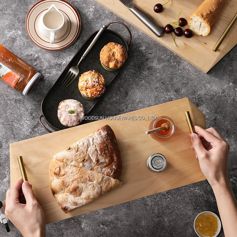 Woodsun Birch Wood Custom Metal Serving Tray Plate With Handles