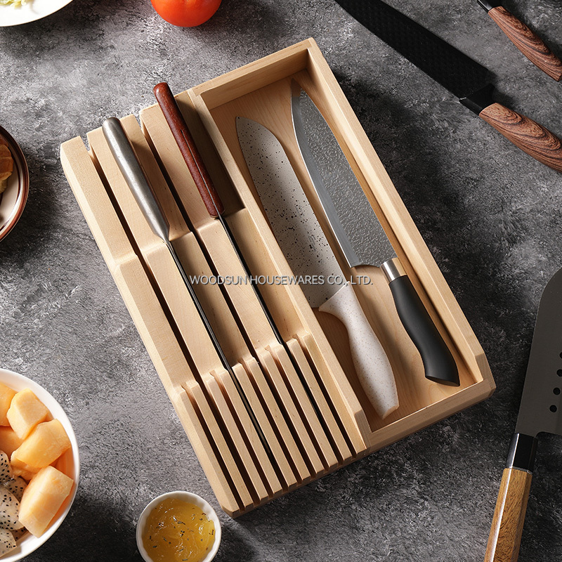 Woodsun ODM OEM Birch Wood Knife Block Holder With Slots