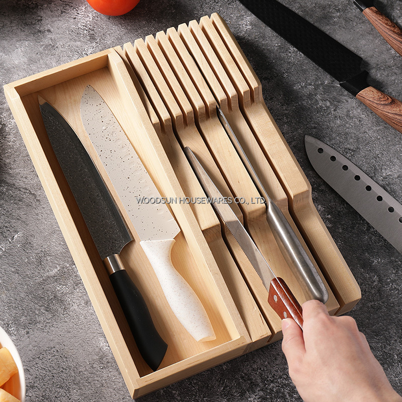 Woodsun ODM OEM Birch Wood Knife Block Holder With Slots
