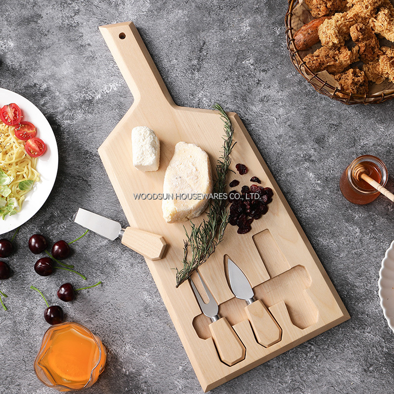Woodsun Birch Wood S/S420J2 Tabla De Quesos Wood Cheese Board Knife Set