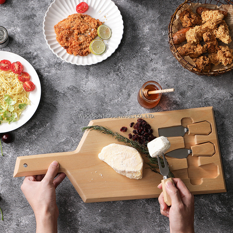 Woodsun Birch Wood S/S420J2 Tabla De Quesos Wood Cheese Board Knife Set