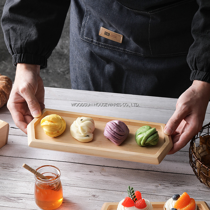 Woodsun Birch Wood Non-slip Tray Fruit Snacks Wooden Plate Boards for Serving Food