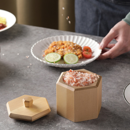 Woodsun Wood Salt and Pepper Boxes Container Salt Cellar Spice Jar