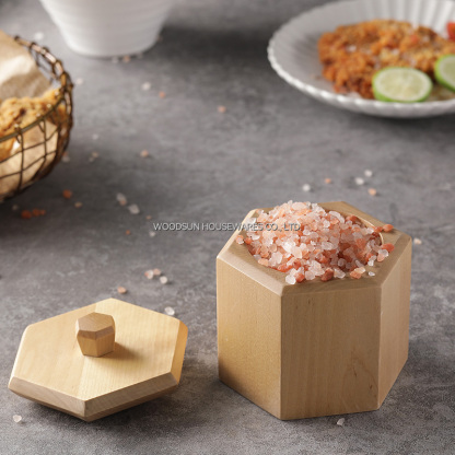 Woodsun Wood Salt and Pepper Boxes Container Salt Cellar Spice Jar