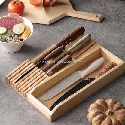 Woodsun ODM OEM Birch Wood Knife Block Holder With Slots