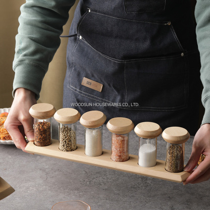 Woodsun Custom Birch Wood Glass Salt and Pepper Rack Spice Bottle