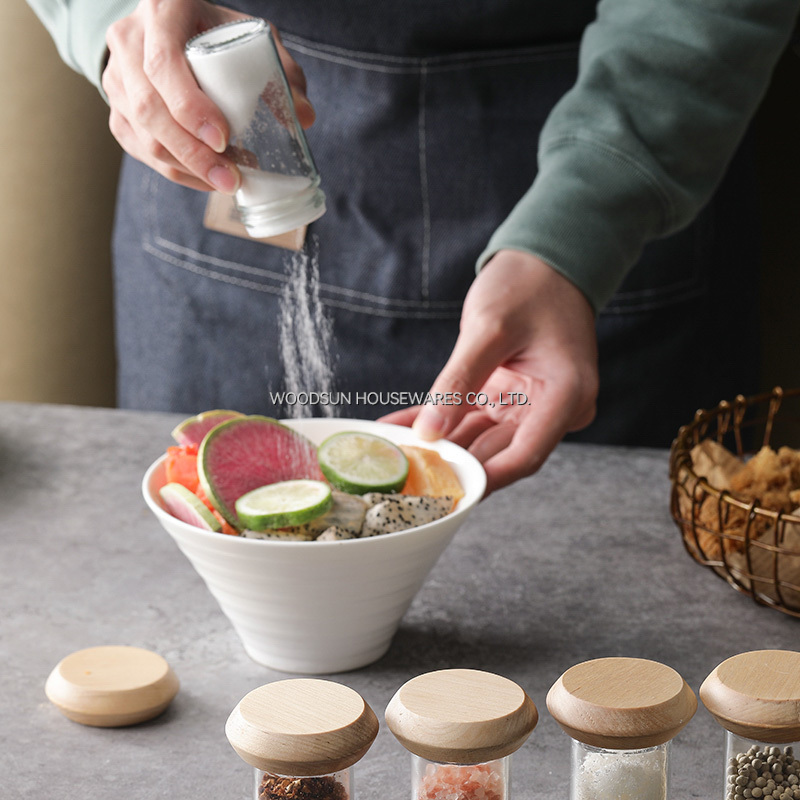 Woodsun Custom Birch Wood Glass Salt and Pepper Rack Spice Bottle