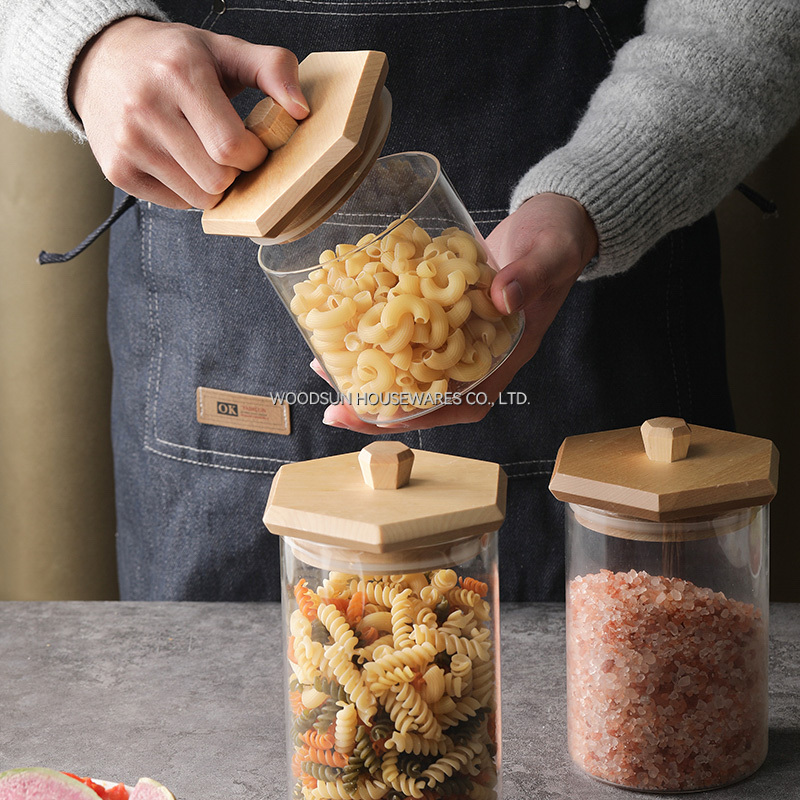 Woodsun Edges and Corners Design Kitchen Food Glass Canisters for Storage