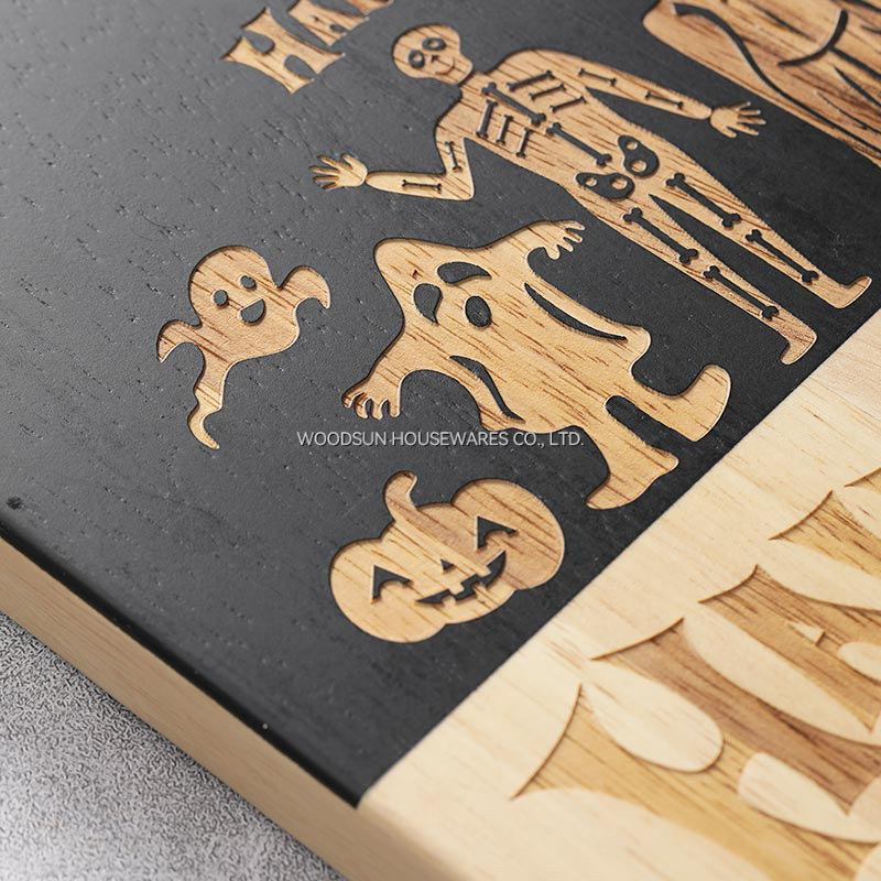 Woodsun Halloween Rubber Wood Kitchen Slicing Board Cutting Board With Handle