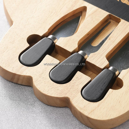 Woodsun Halloween Rubber Wood Cheese Board and Knife Set in Wood