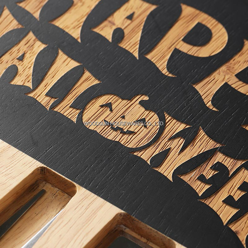 Woodsun Halloween Rubber Wood Cheese Board and Knife Set in Wood